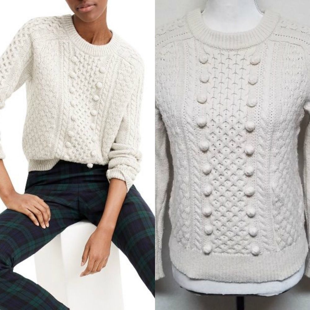 J. Crew Cream Popcorn Cable Knit Lambswool Sweater
